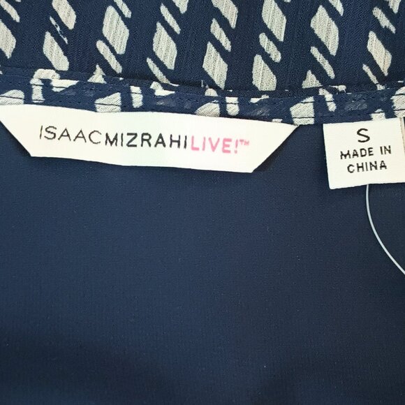 Share Isaac Mizrahi Paisley Ruffle Top S Black & Blue Button Up Sheer Lined Blou - Picture 9 of 10